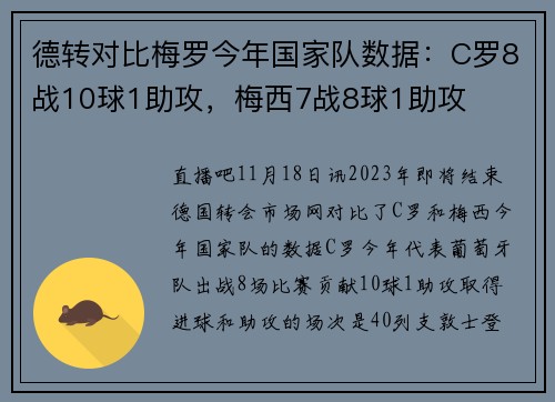德转对比梅罗今年国家队数据：C罗8战10球1助攻，梅西7战8球1助攻